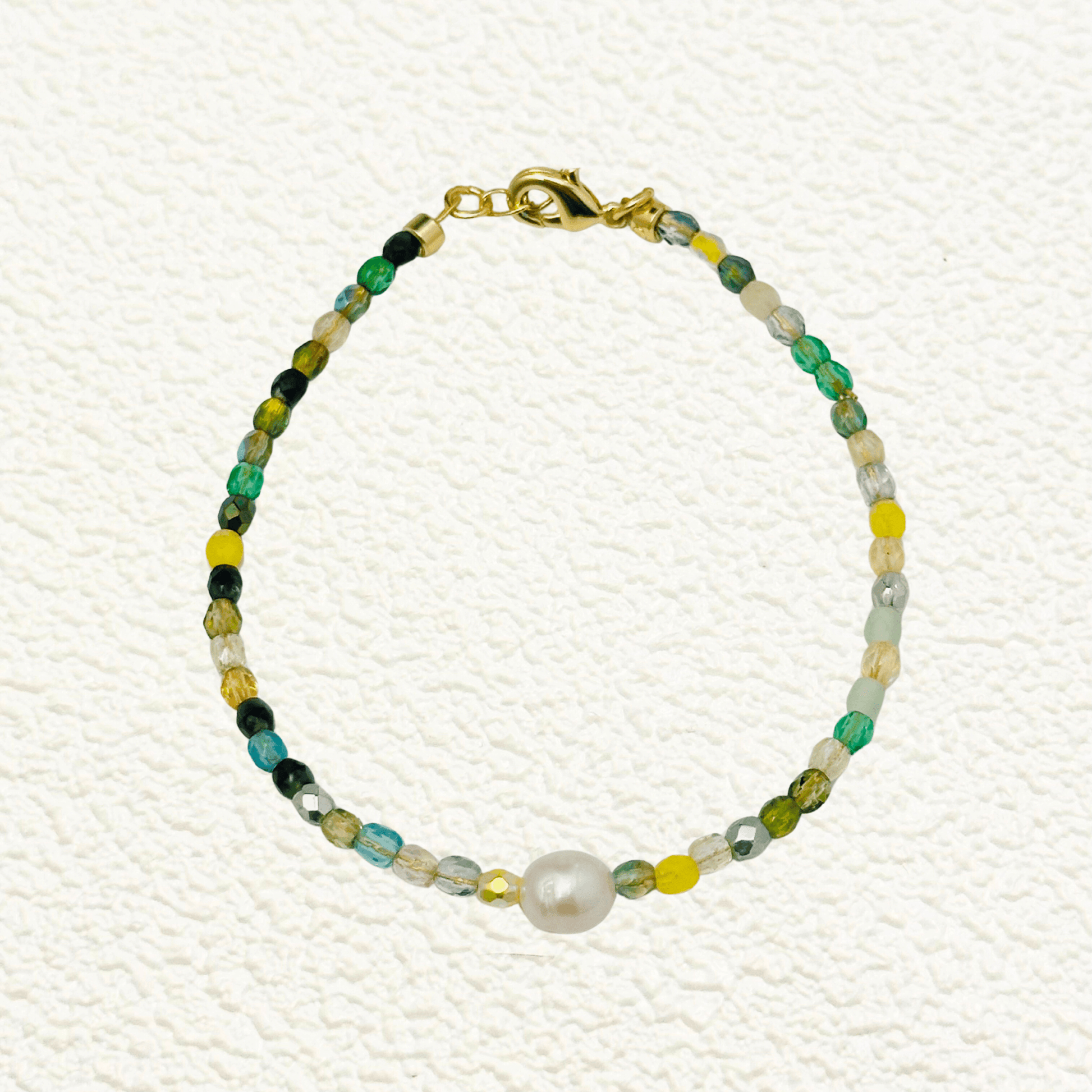 Handmade Czech crystal beaded bracelet or anklet with pearl accent, crafted with 3mm and 4mm fire-polished Czech beads in a variety of colors, customisable for a unique style.
