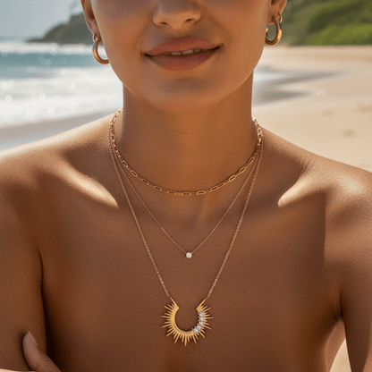 Dainty gold birthstone necklace with sparkling Swarovski element, minimalist and elegant design for everyday wear.