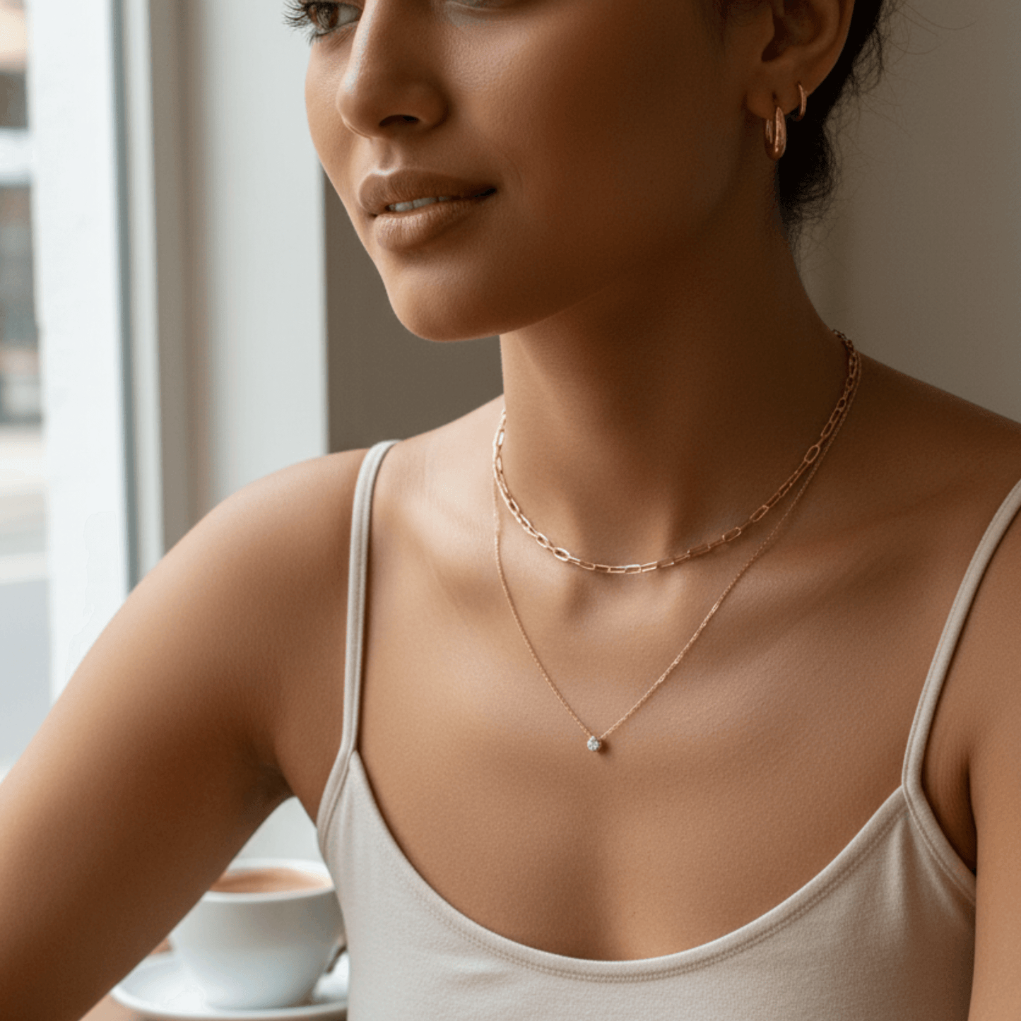 Dainty gold birthstone necklace with sparkling Swarovski element, minimalist and elegant design for everyday wear.