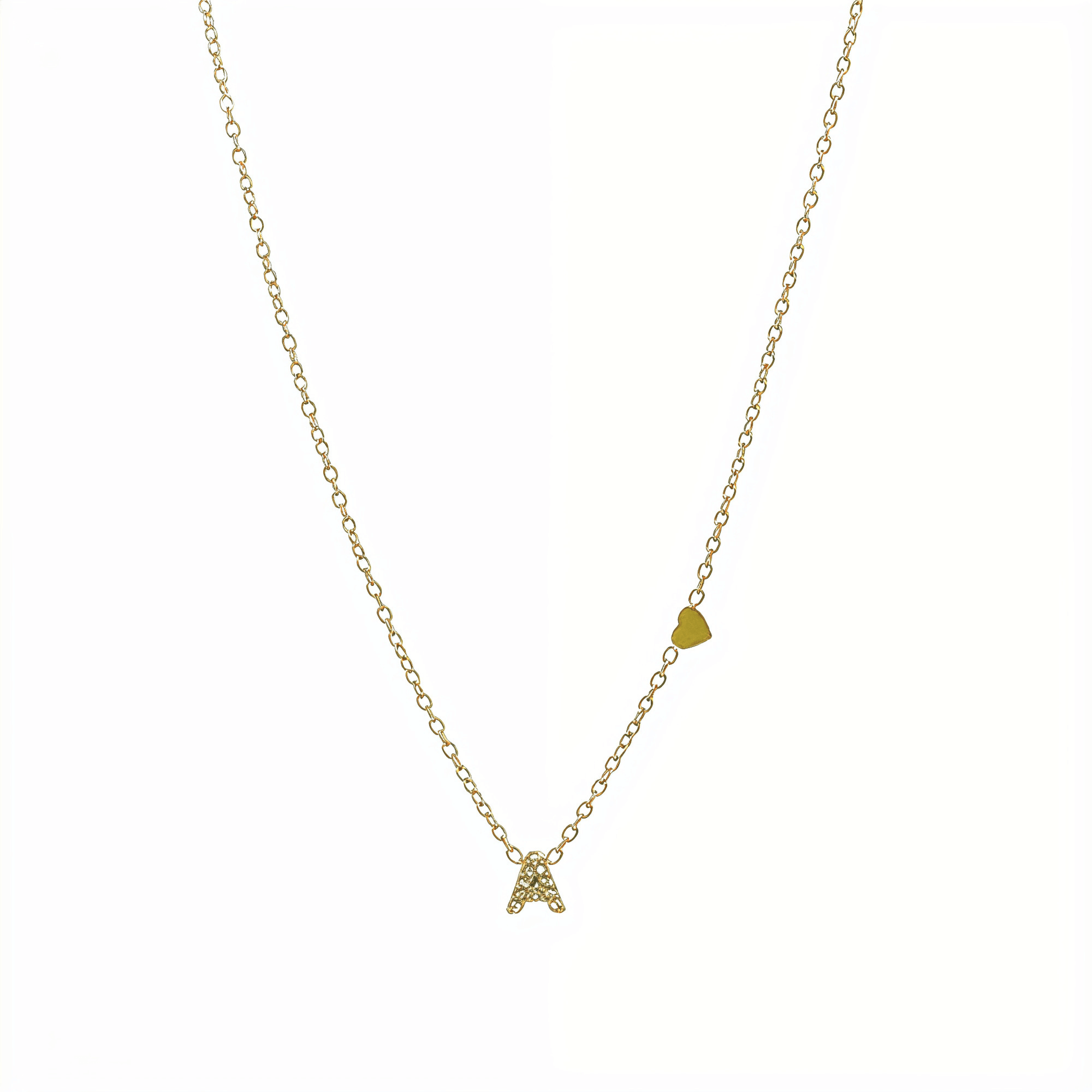 Dainty Gold Initial & Heart Necklace – MXW Jewellery