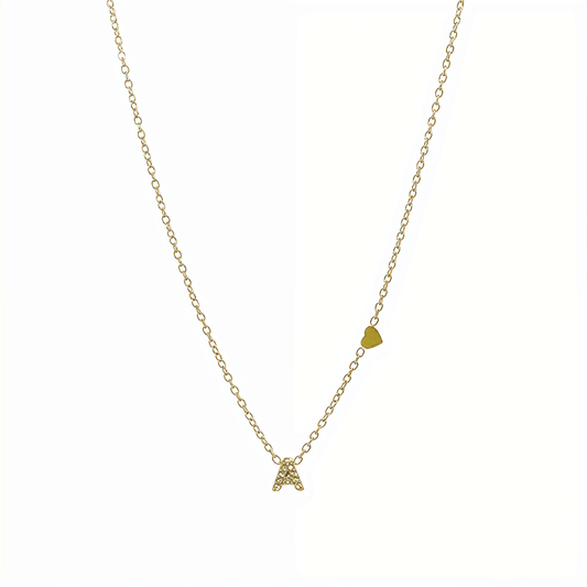 Dainty Gold Initial & Heart Necklace – MXW Jewellery