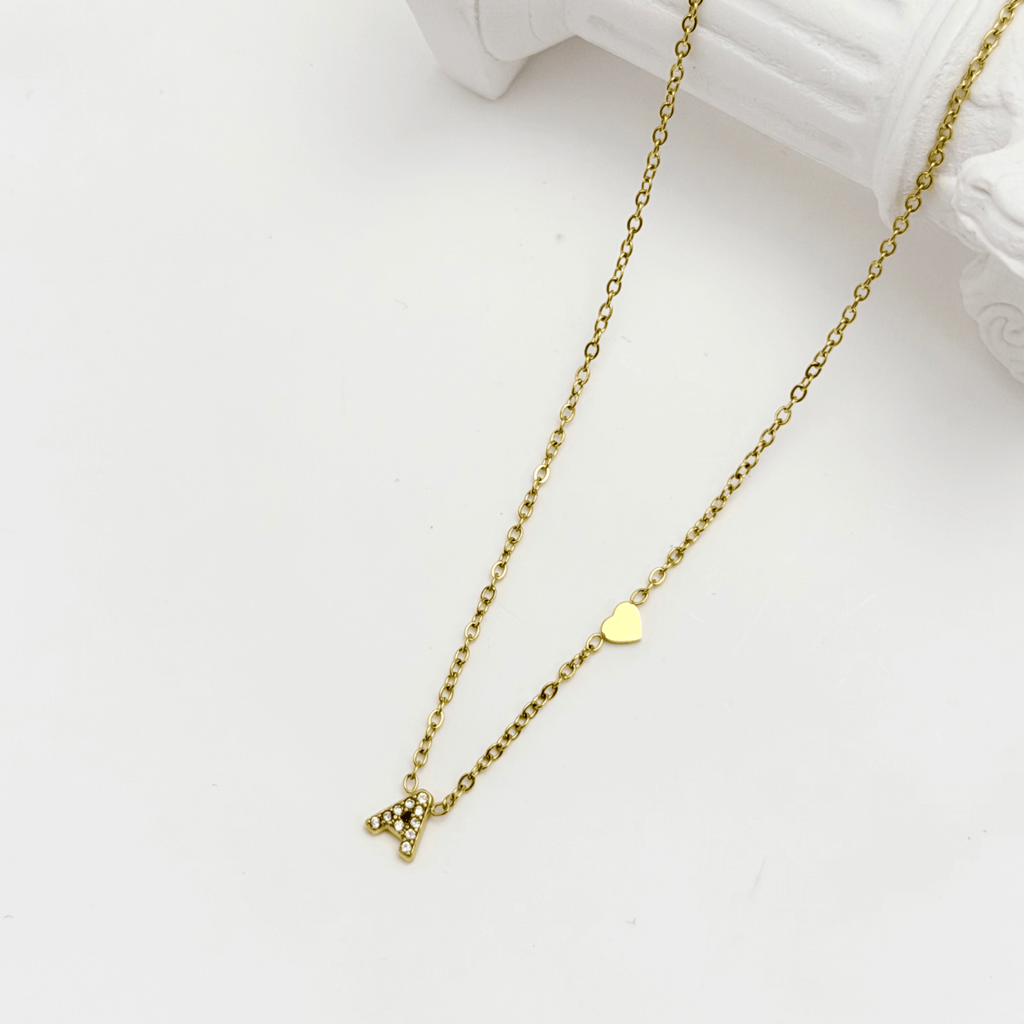 Dainty Gold Initial & Heart Necklace – MXW Jewellery