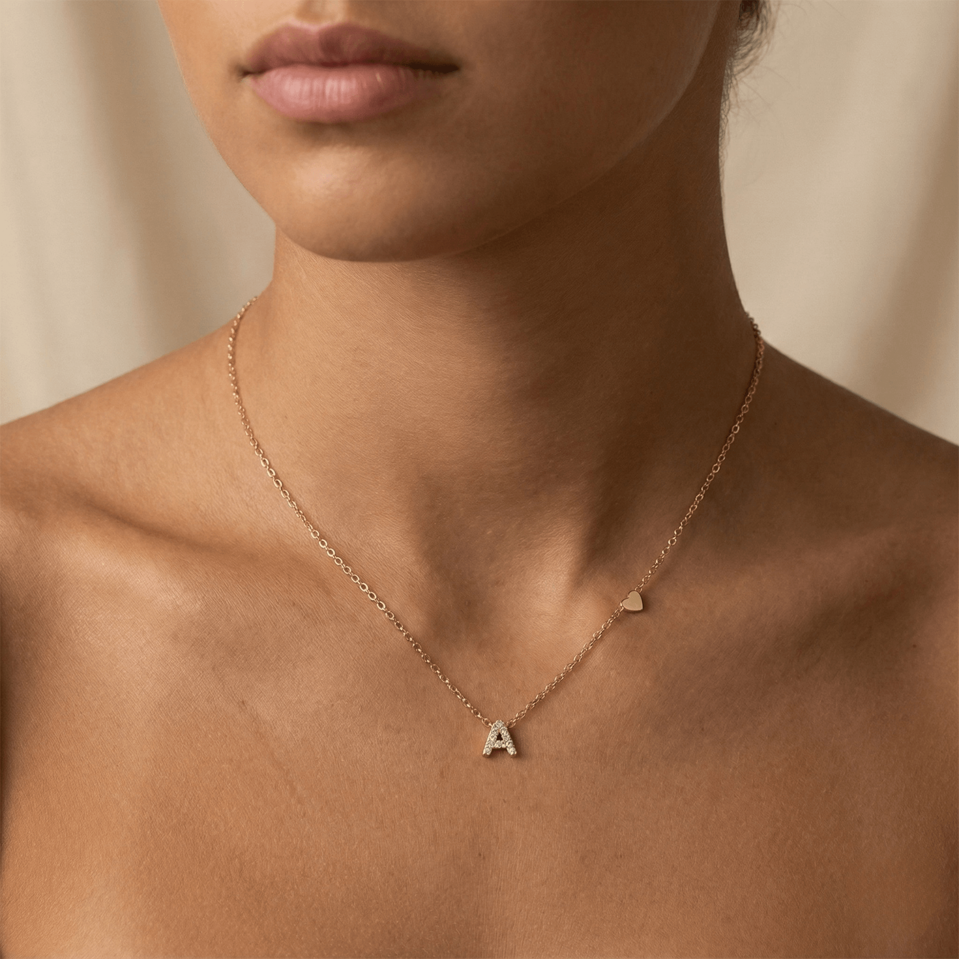 Dainty Gold Initial & Heart Necklace – MXW Jewellery