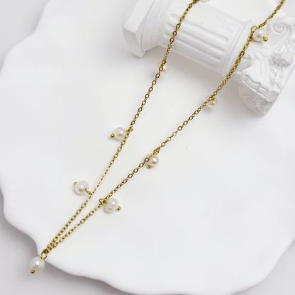 Dainty Gold Pearl Station Necklace – MXW Jewellery