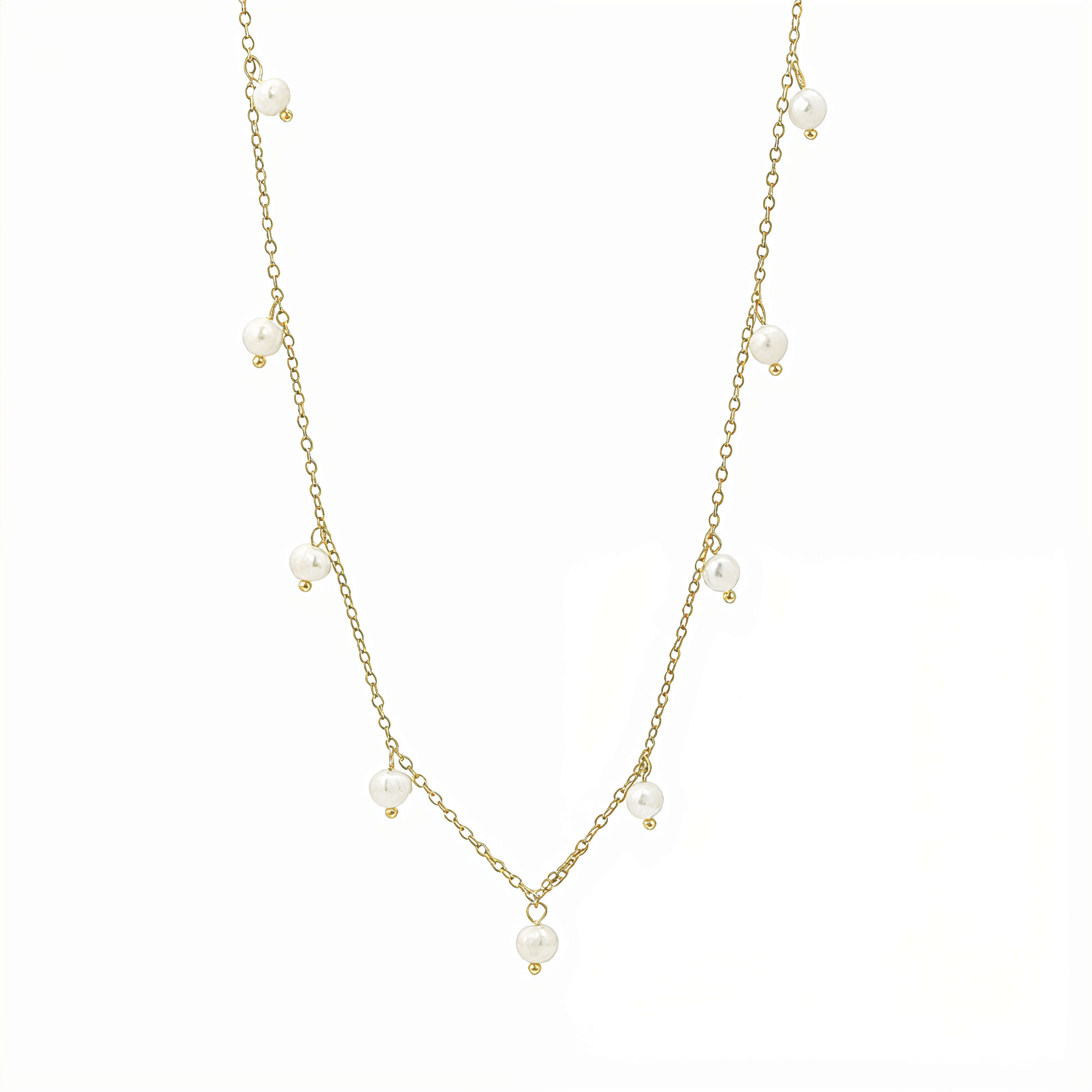 Dainty Gold Pearl Station Necklace – MXW Jewellery