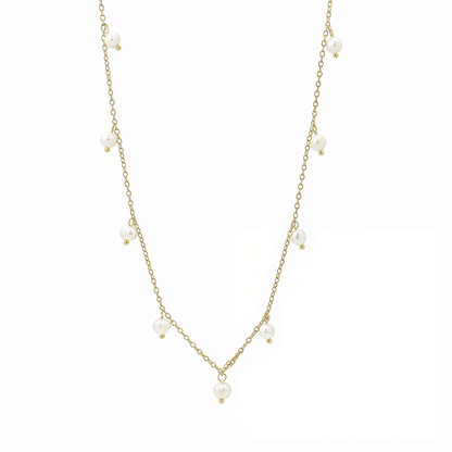Dainty Gold Pearl Station Necklace – MXW Jewellery
