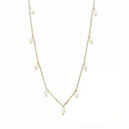 Dainty Gold Pearl Station Necklace – MXW Jewellery