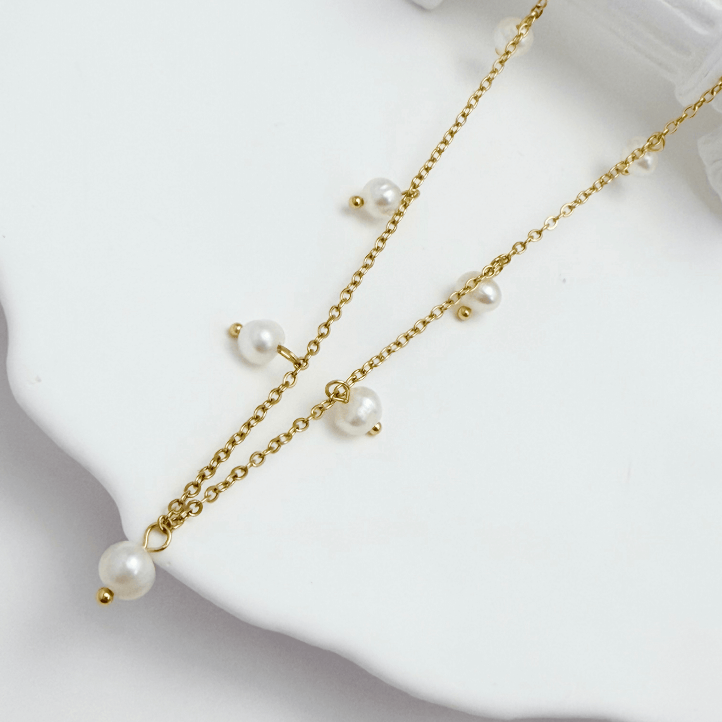 Dainty Gold Pearl Station Necklace – MXW Jewellery