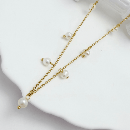 Dainty Gold Pearl Station Necklace – MXW Jewellery