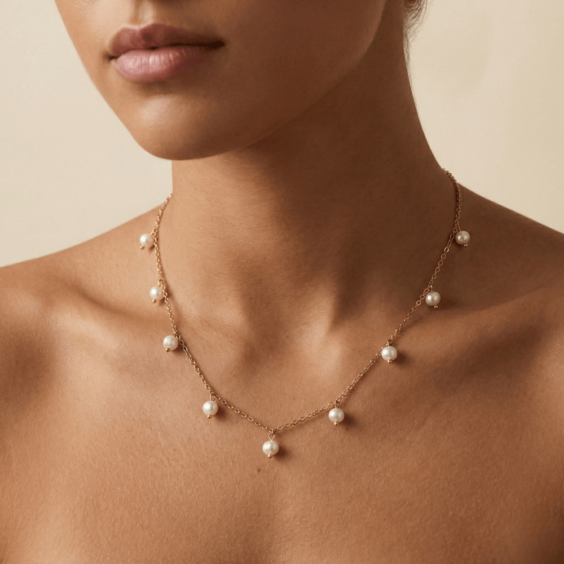 Dainty Gold Pearl Station Necklace – MXW Jewellery