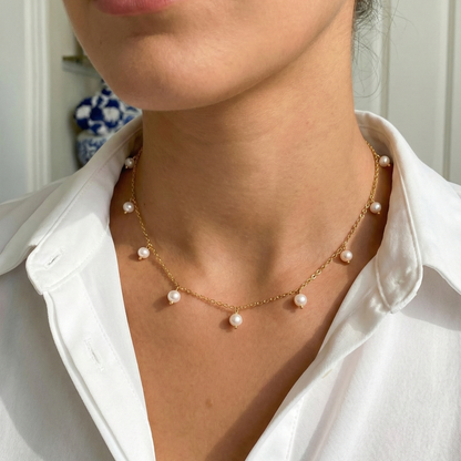 Dainty Gold Pearl Station Necklace – MXW Jewellery