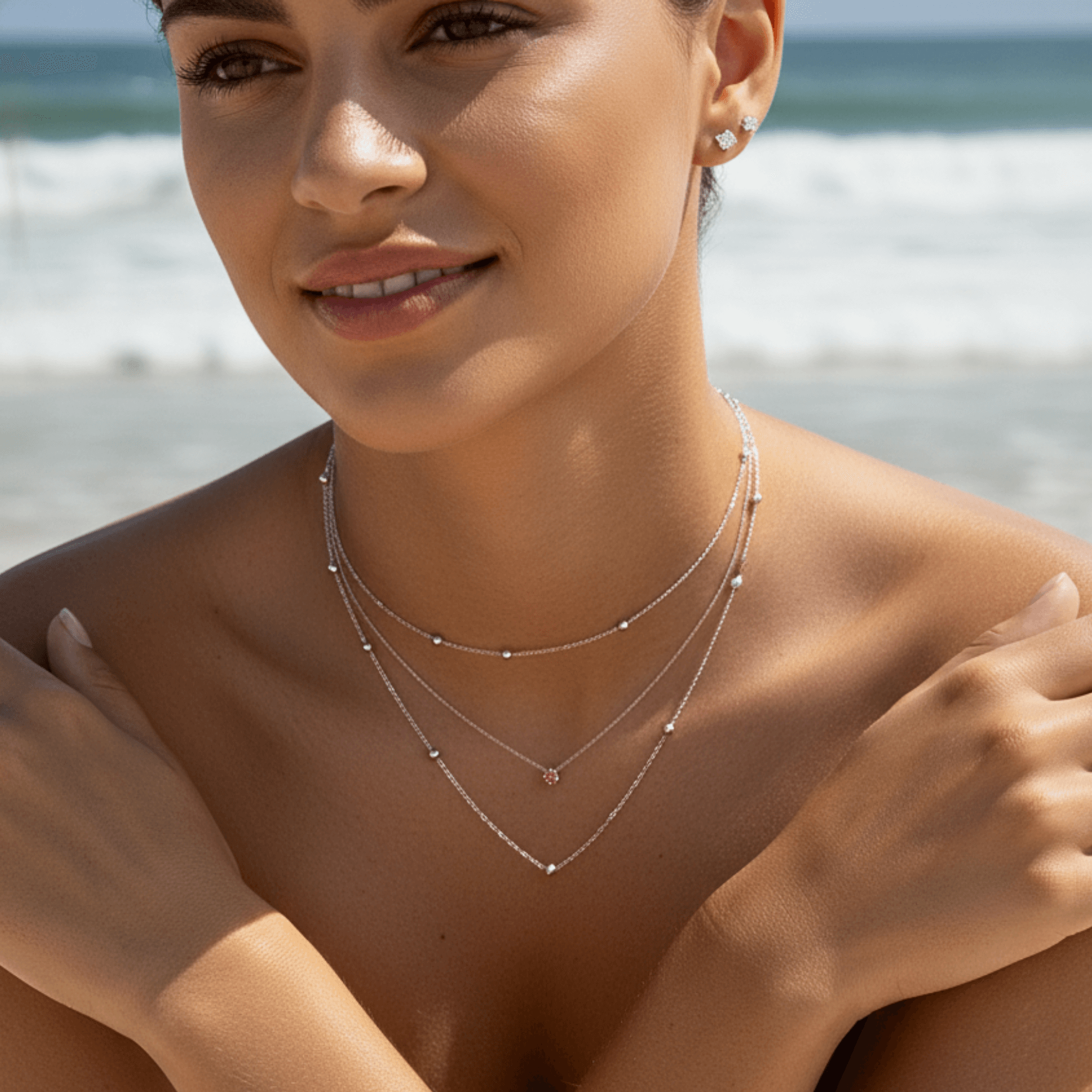 Dainty gold birthstone necklace with sparkling Swarovski element, minimalist and elegant design for everyday wear