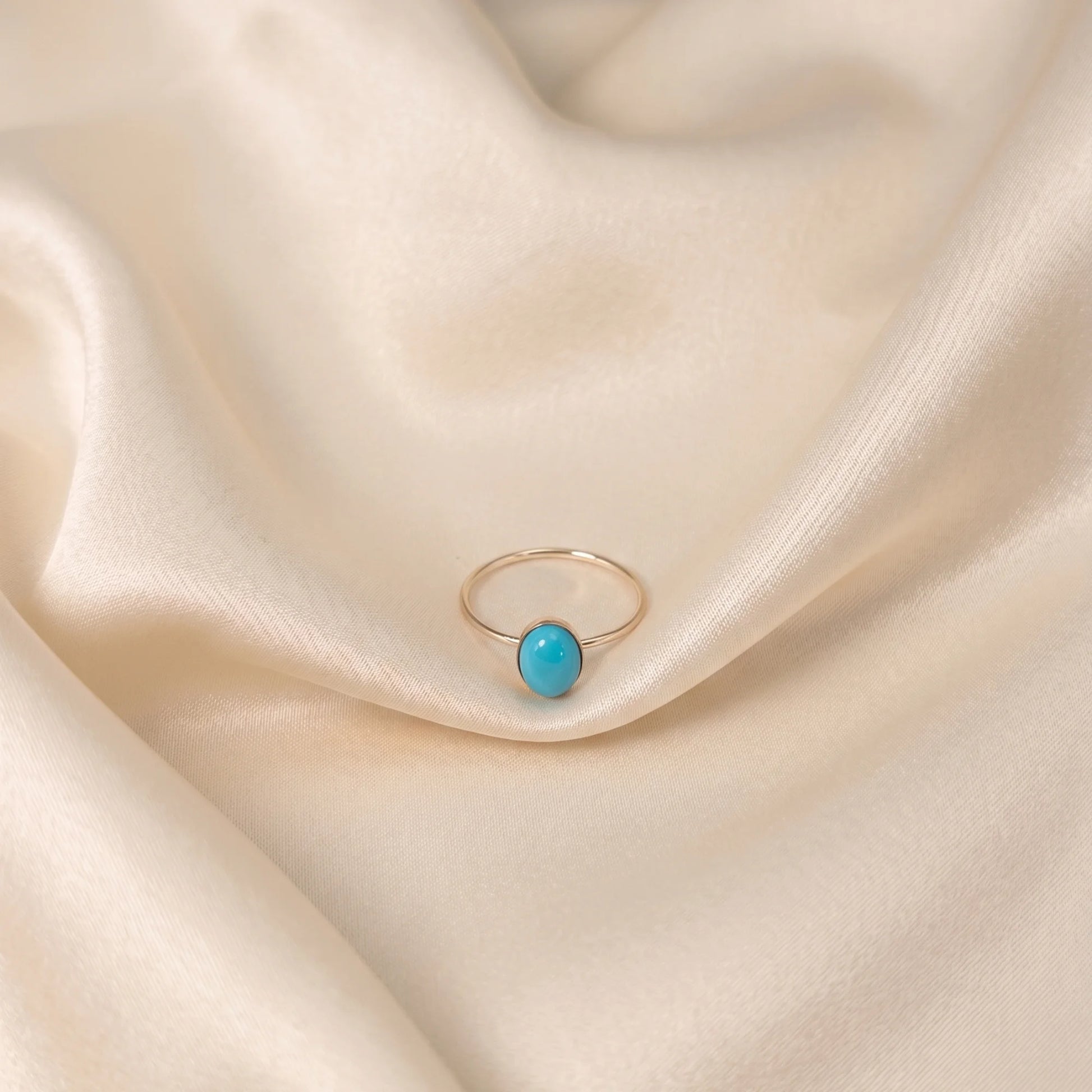 MXW natural oval turquoise December birthstone stacking ring in 14K gold-filled metal