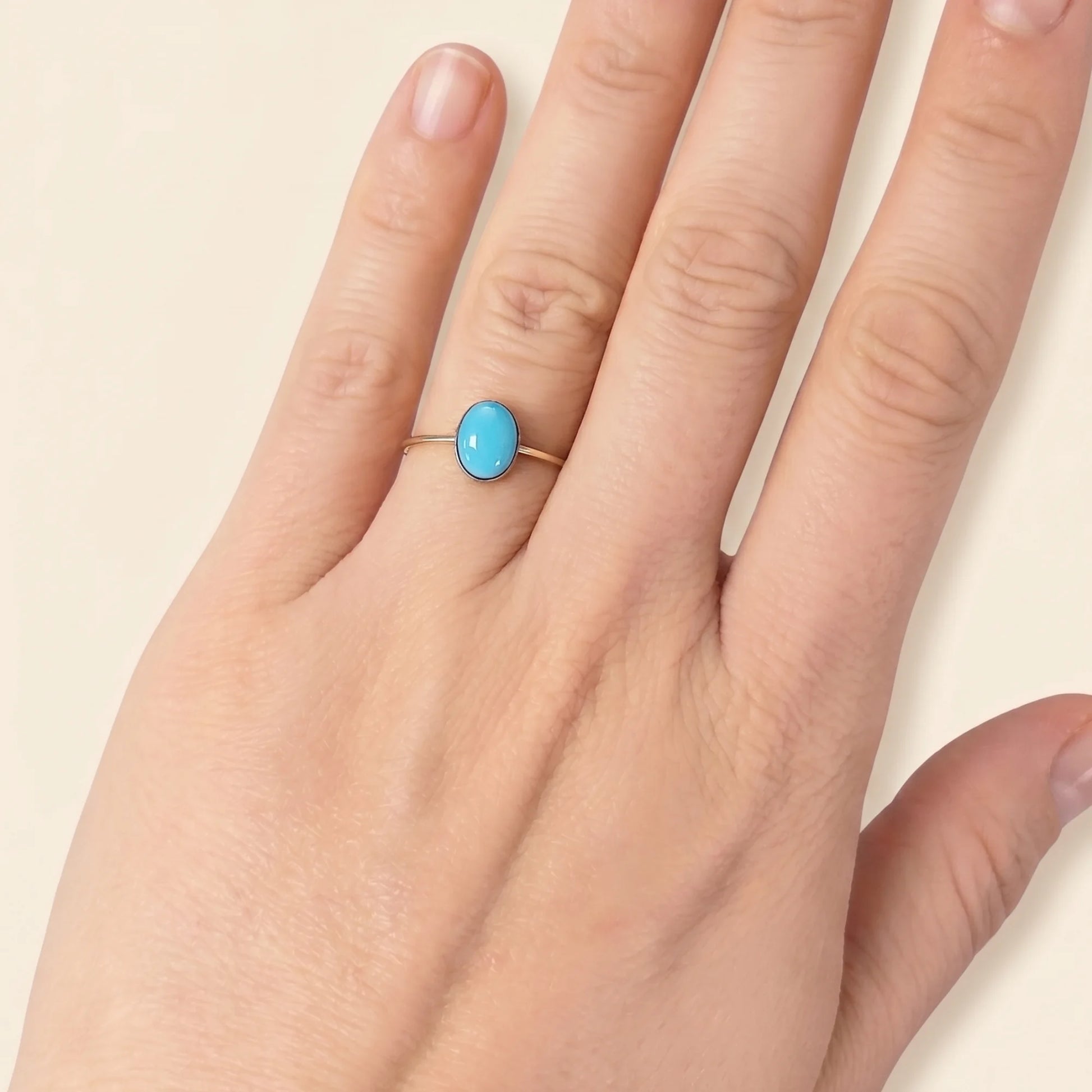MXW natural oval turquoise December birthstone stacking ring in 14K gold-filled metal