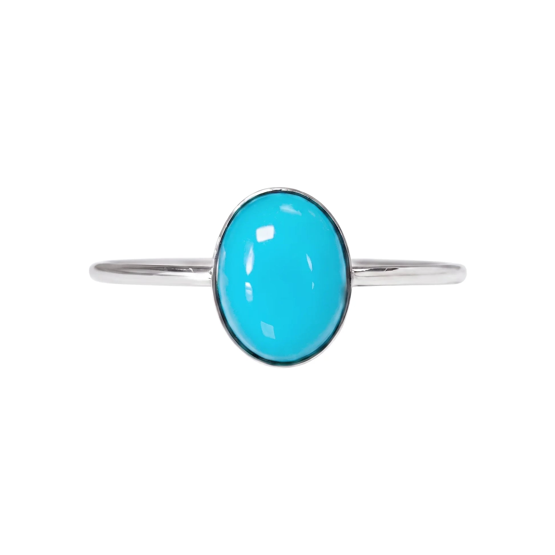 MXW natural oval turquoise December birthstone stacking ring in 925 sterling silver metal