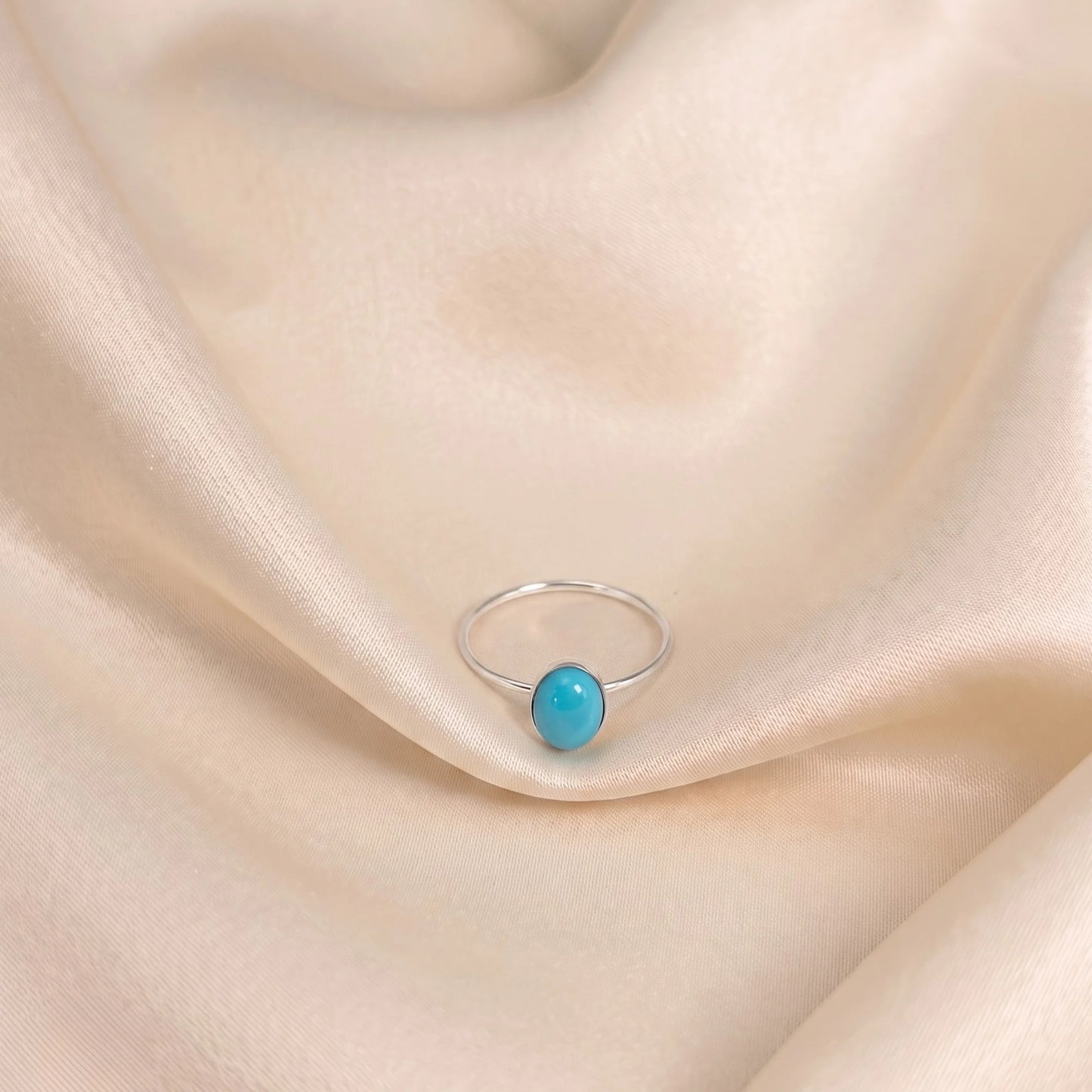 MXW natural oval turquoise December birthstone stacking ring in 925 sterling silver metal