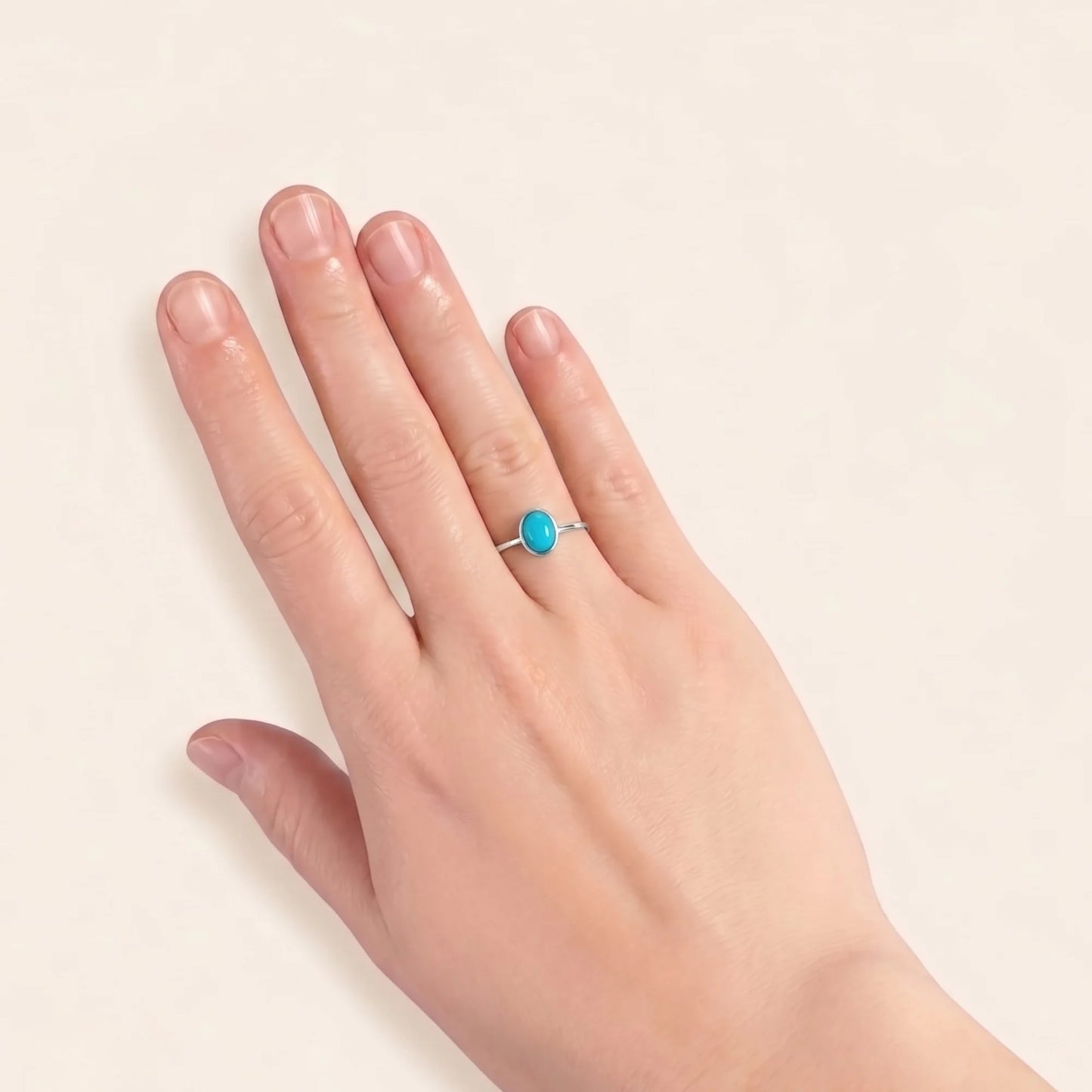 MXW natural oval turquoise December birthstone stacking ring in 925 sterling silver metal