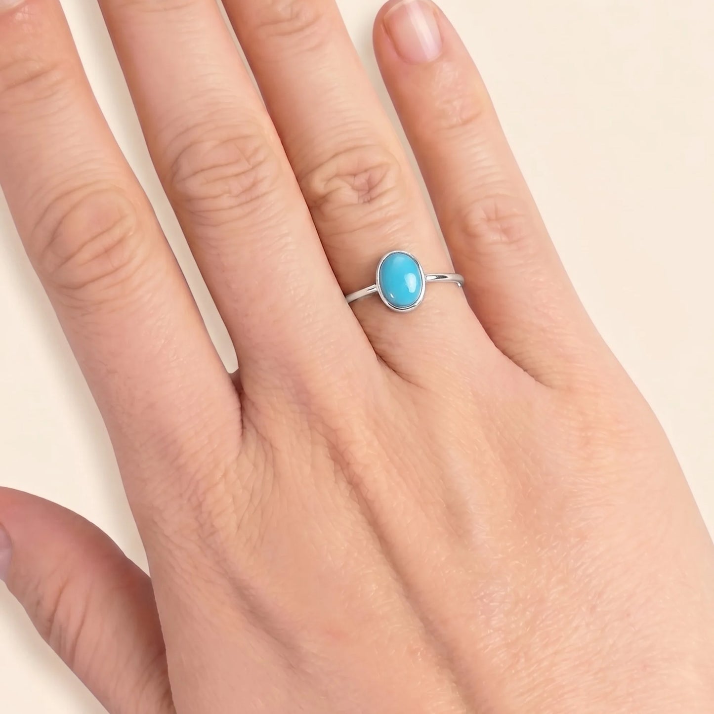 MXW natural oval turquoise December birthstone stacking ring in 925 sterling silver metal