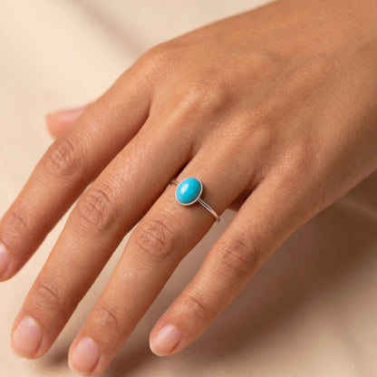 MXW natural oval turquoise December birthstone stacking ring in 925 sterling silver metal