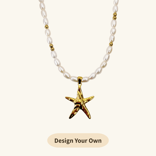 Custom freshwater pearl necklace with gold pendant – build your own charm jewelry