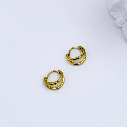 Double gold huggie earrings with layered hoop design
