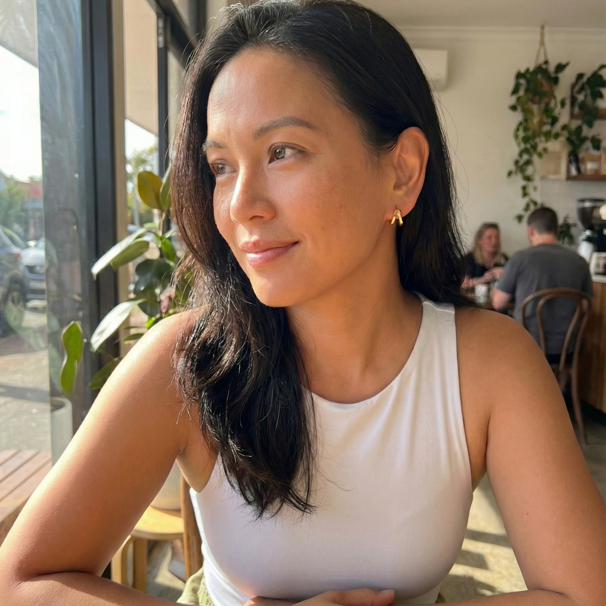 Double gold huggie earrings with layered hoop design