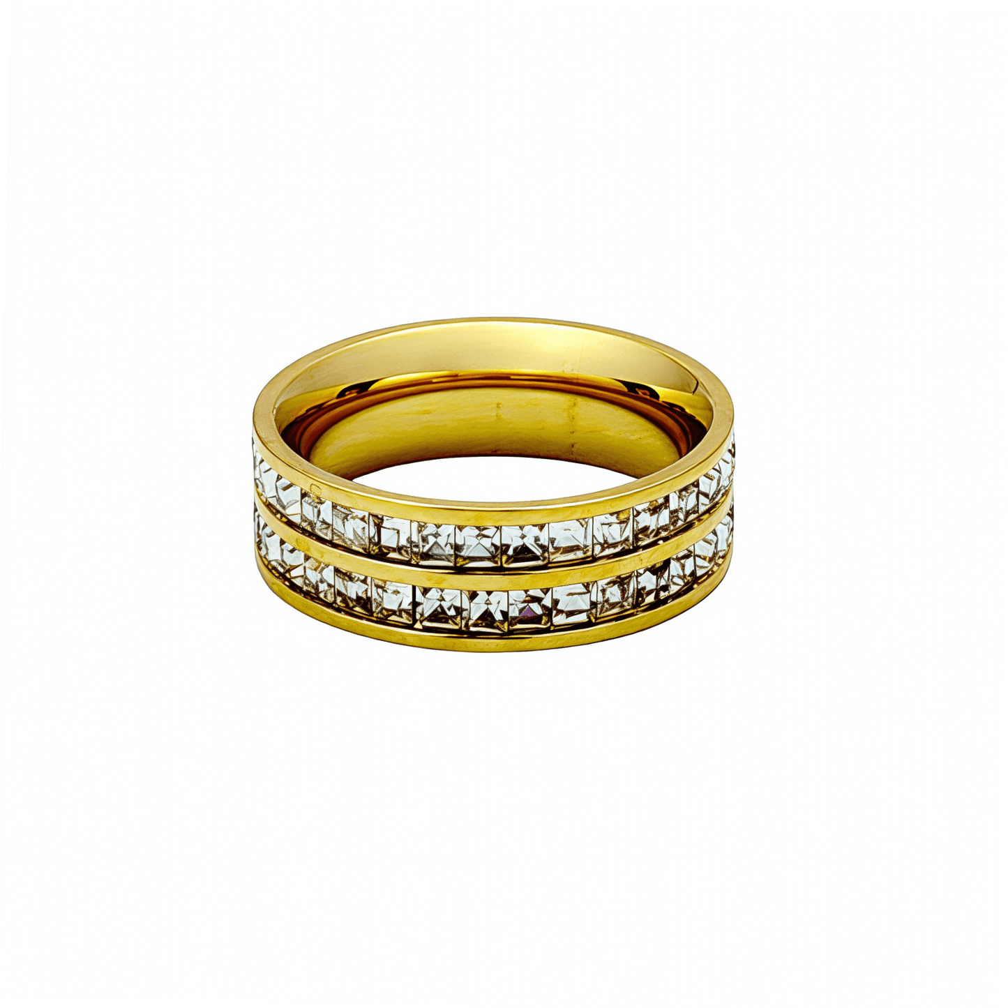 double row crystal gold ring with zircon stones
