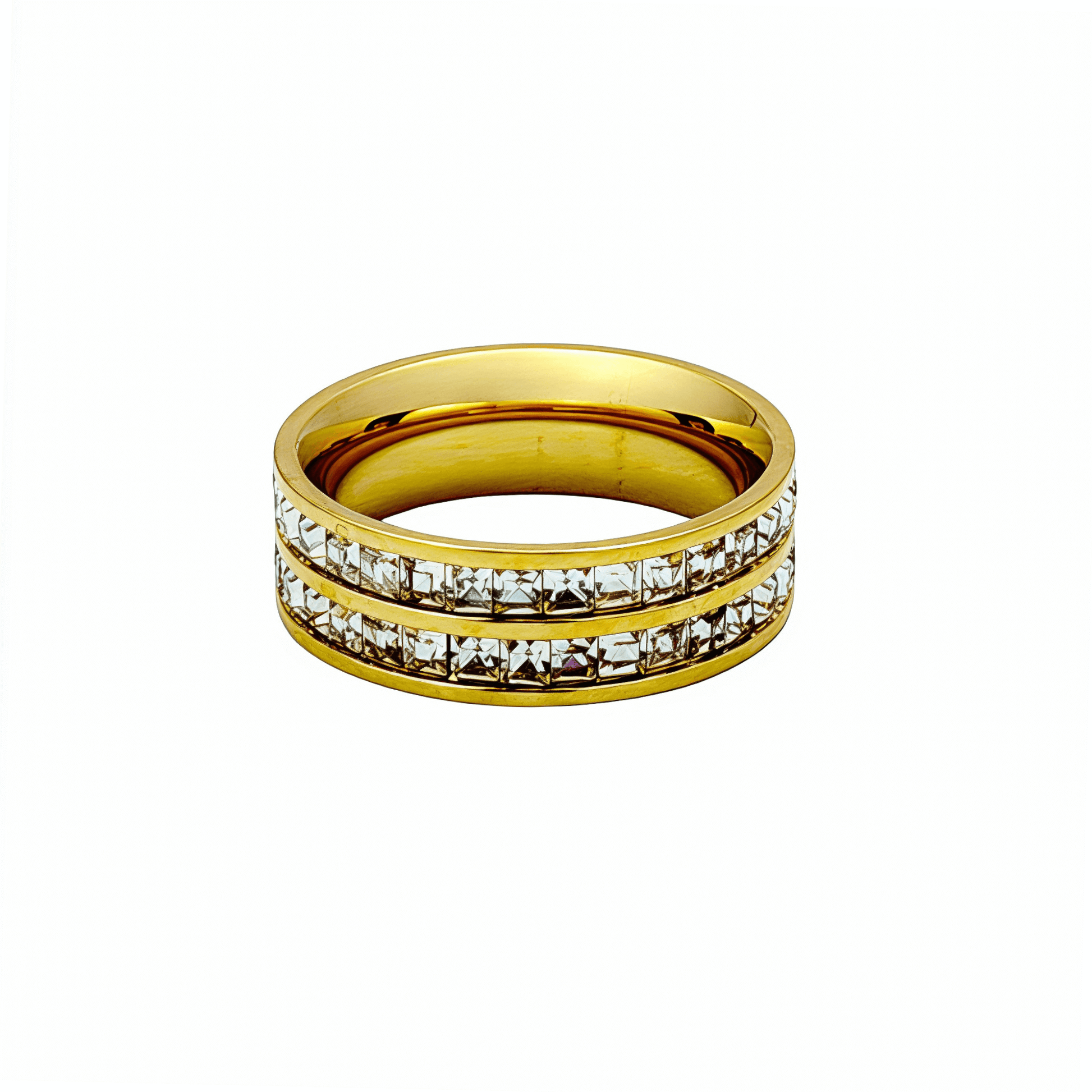 double row crystal gold ring with zircon stones