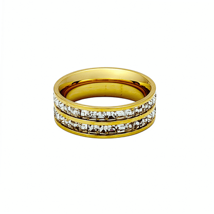 double row crystal gold ring with zircon stones