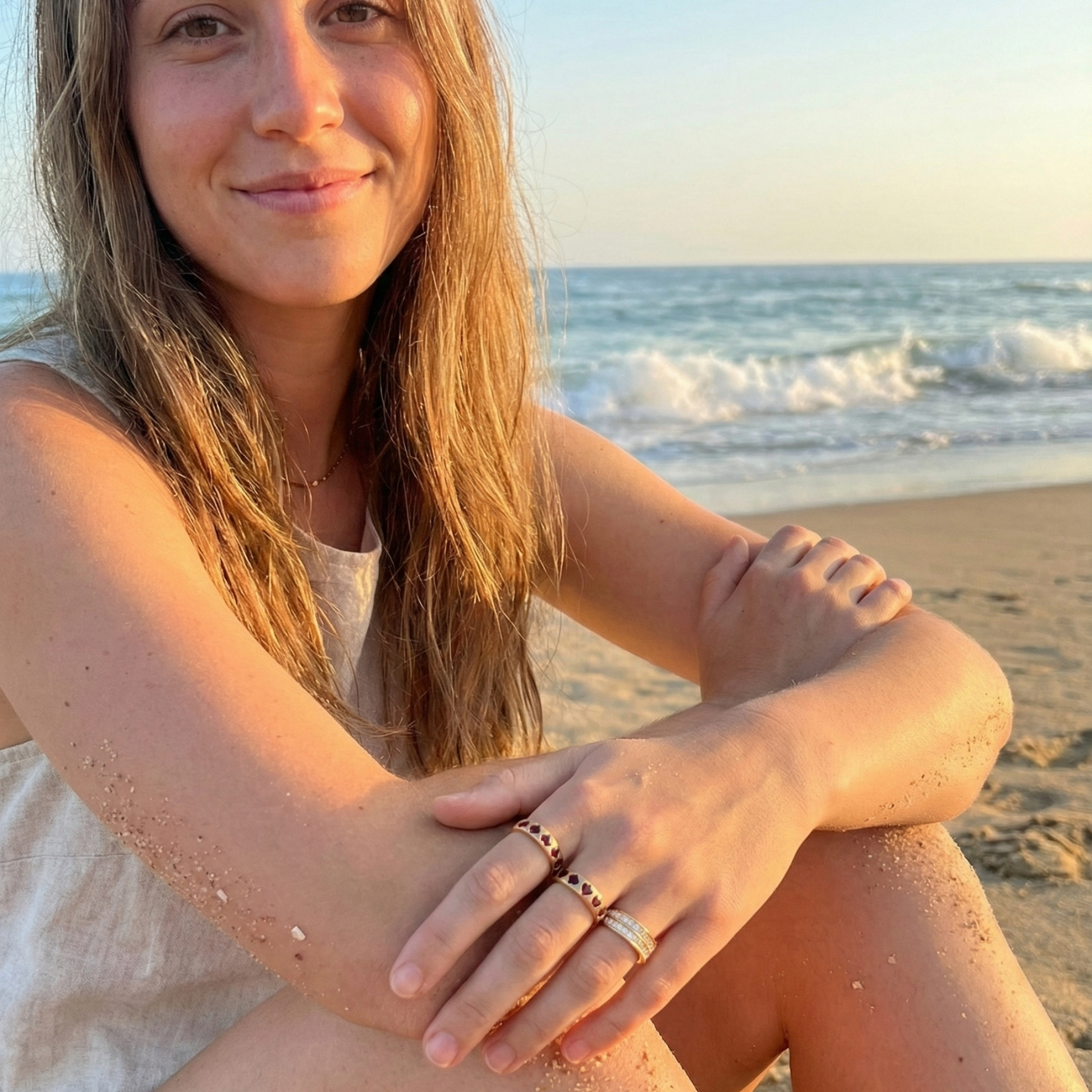 double row crystal gold ring with zircon stones