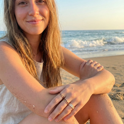 double row crystal gold ring with zircon stones