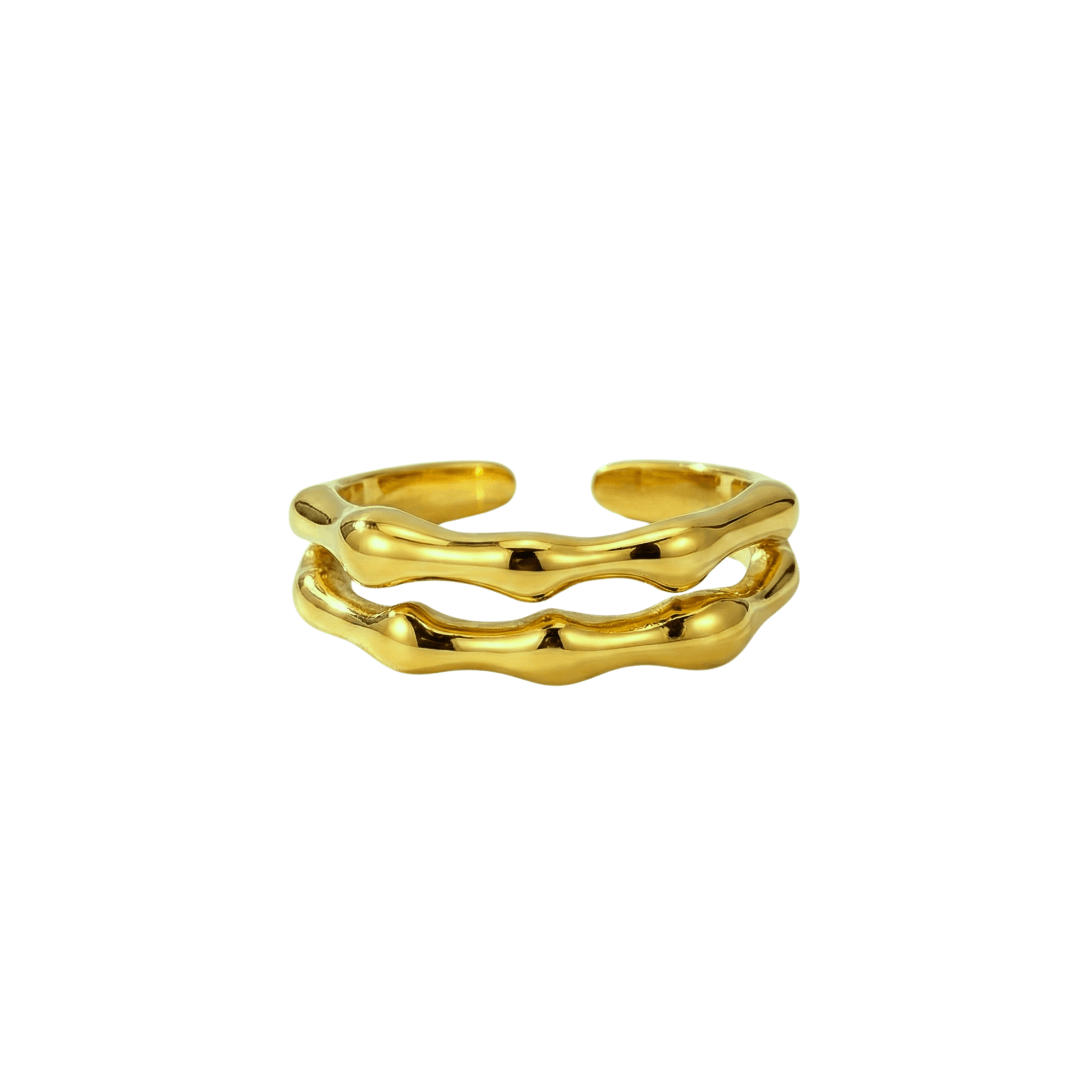 Dual Wave Gold Ring – sculptural wave-inspired gold band.