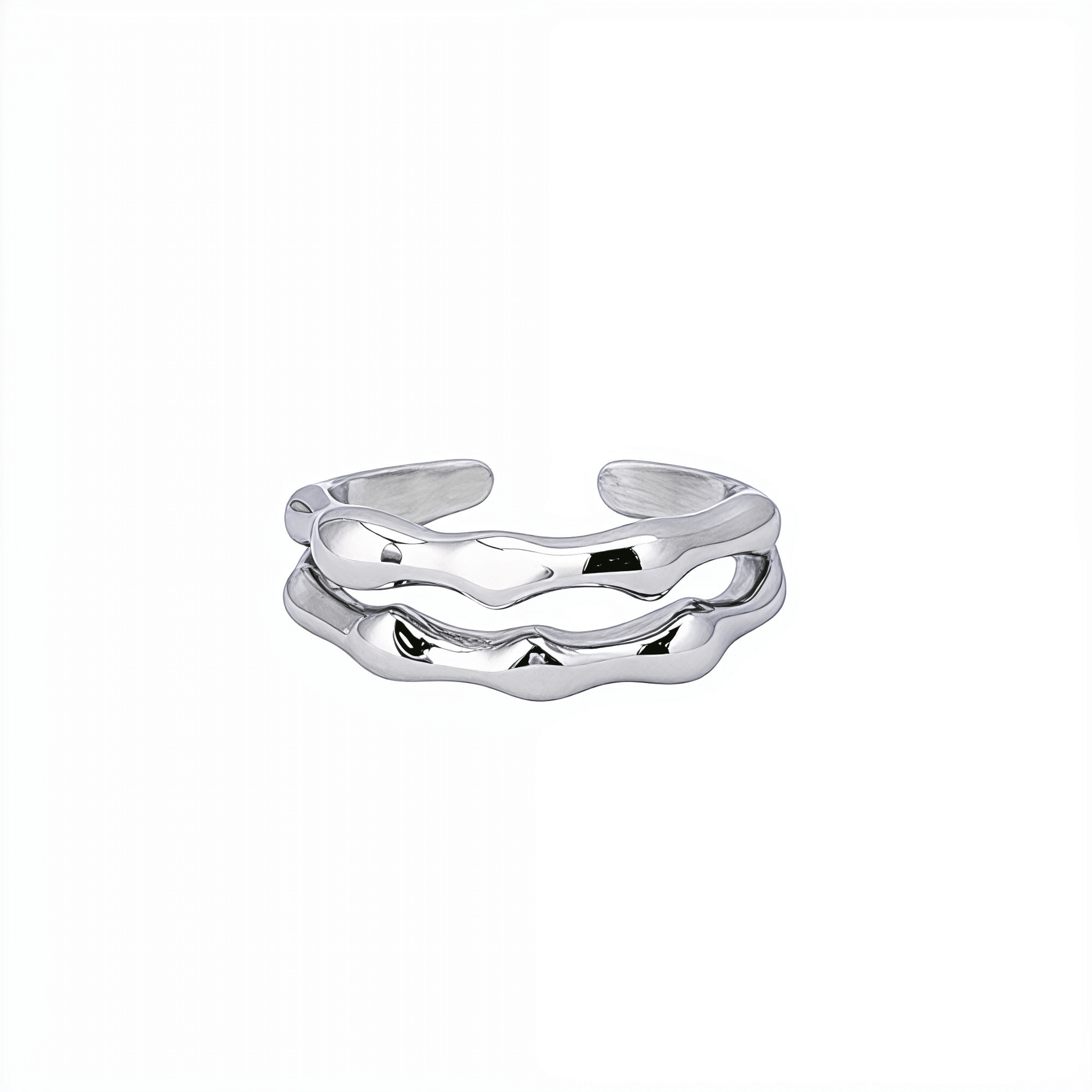 Dual Wave Silver Ring – modern silver wave band, waterproof jewellery.