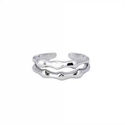Dual Wave Silver Ring – modern silver wave band, waterproof jewellery.