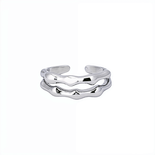 Dual Wave Silver Ring – modern silver wave band, waterproof jewellery.