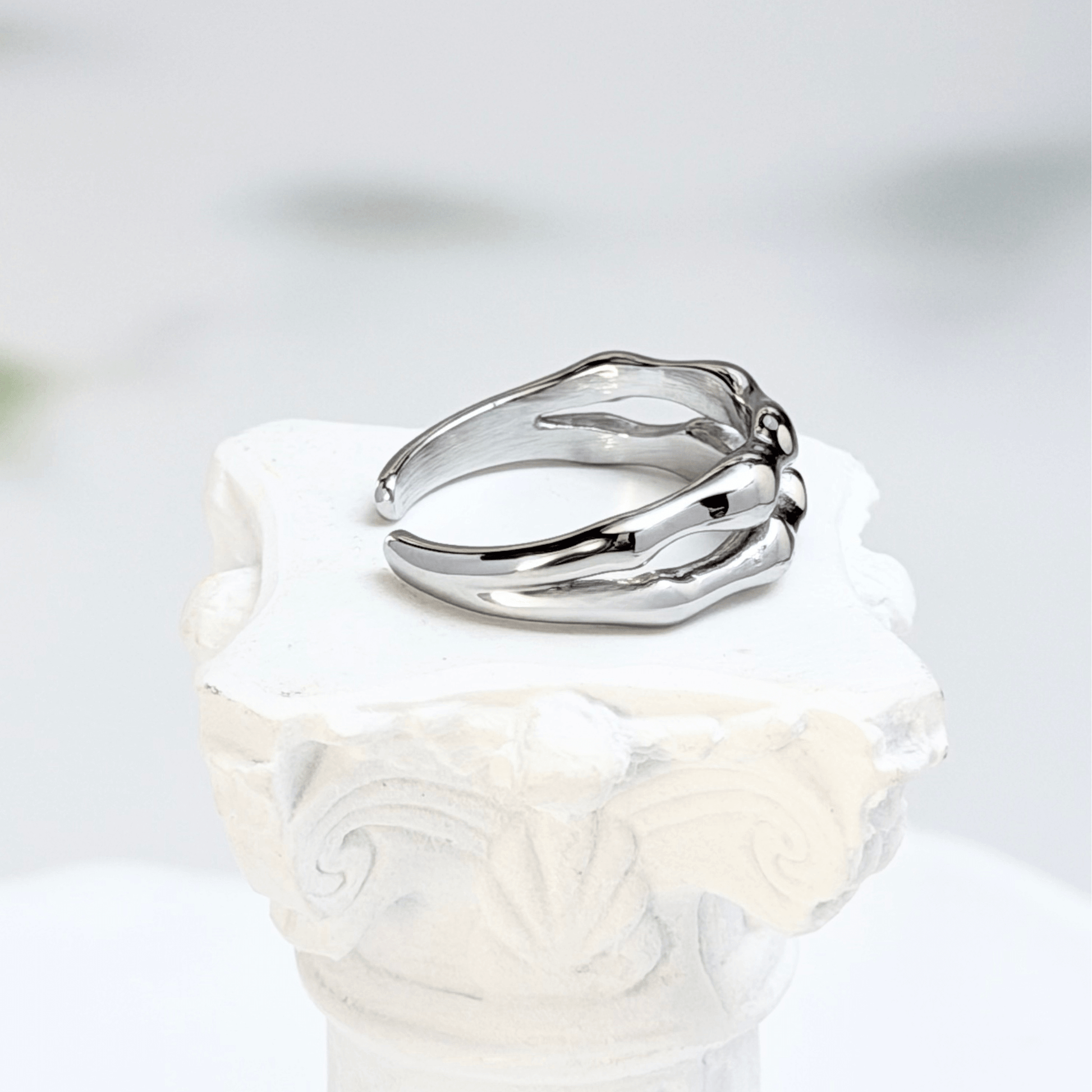 Dual Wave Silver Ring – modern silver wave band, waterproof jewellery.