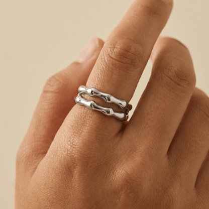 Dual Wave Silver Ring – modern silver wave band, waterproof jewellery.