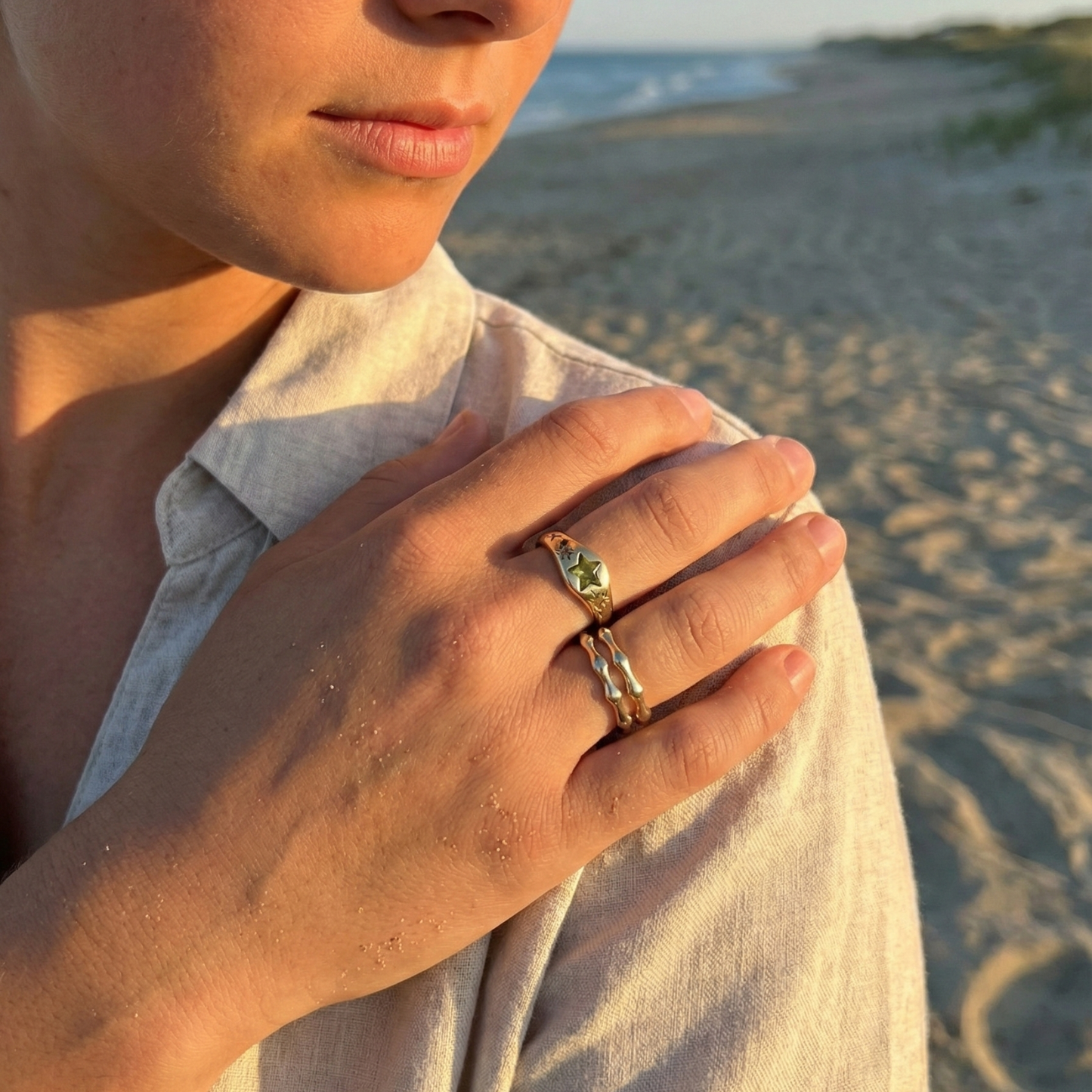 Dual Wave Silver Ring – modern silver wave band, waterproof jewellery.