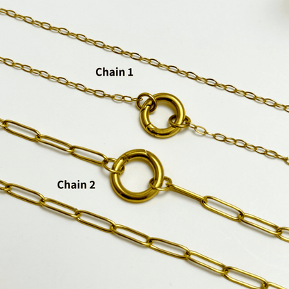 Custom detachable charm ring necklace with waterproof gold chain and personalised charms