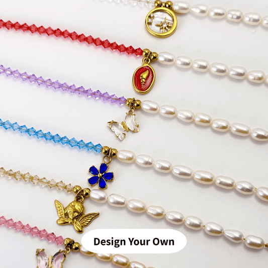 Customizable charm bracelet featuring Swarovski crystals and freshwater pearls – elegant, waterproof, and perfect for gifting or layering.