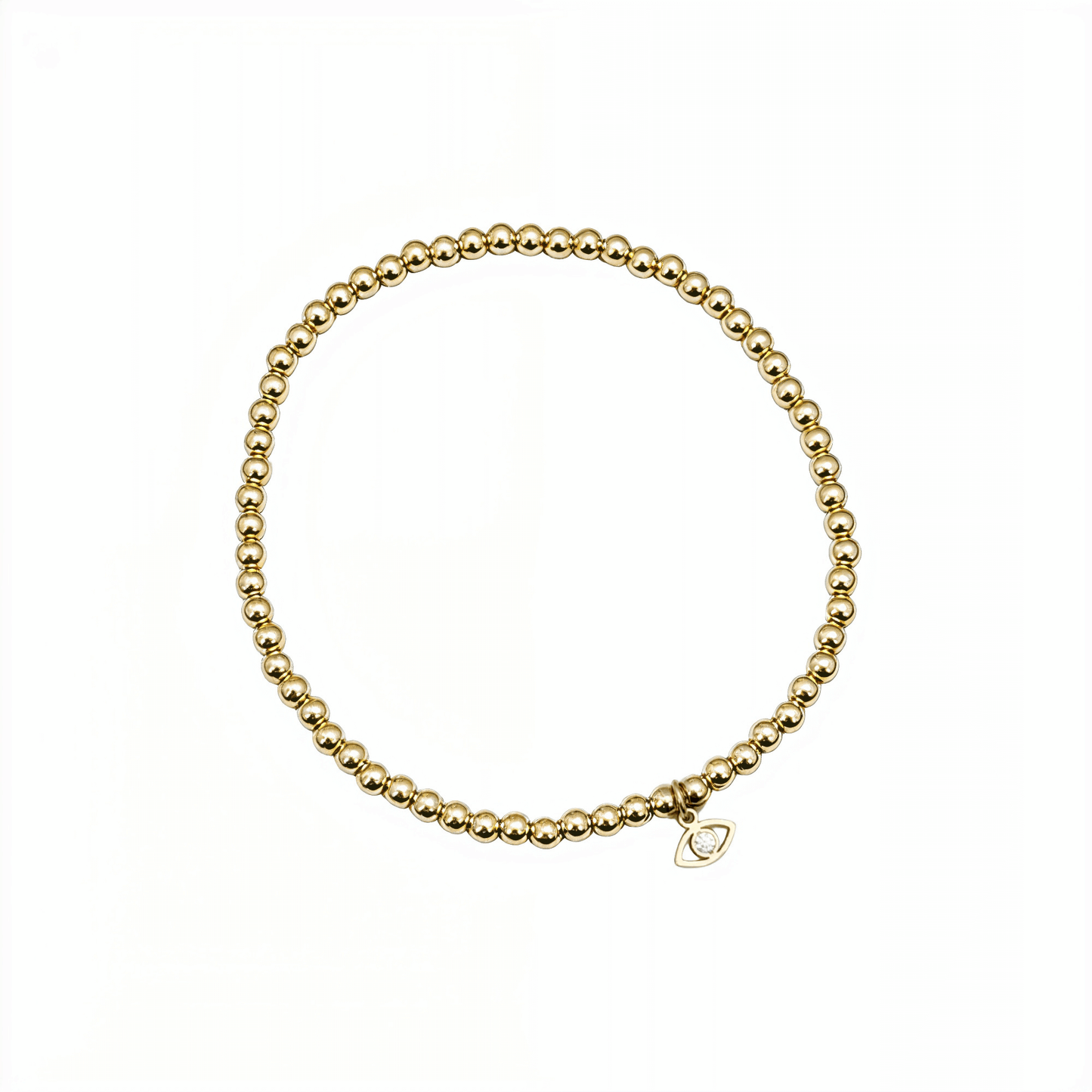 Waterproof evil eye charm gold filled bead bracelet with crystal detail – MXW Jewellery