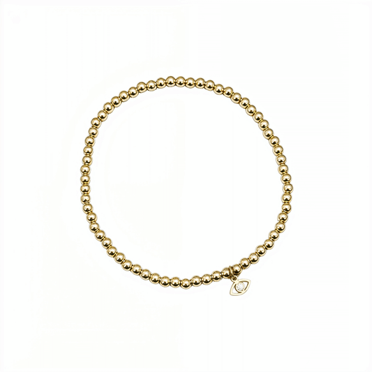 Waterproof evil eye charm gold filled bead bracelet with crystal detail – MXW Jewellery