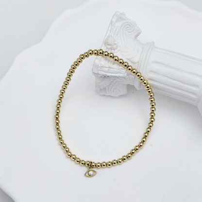 Waterproof evil eye charm gold filled bead bracelet with crystal detail – MXW Jewellery