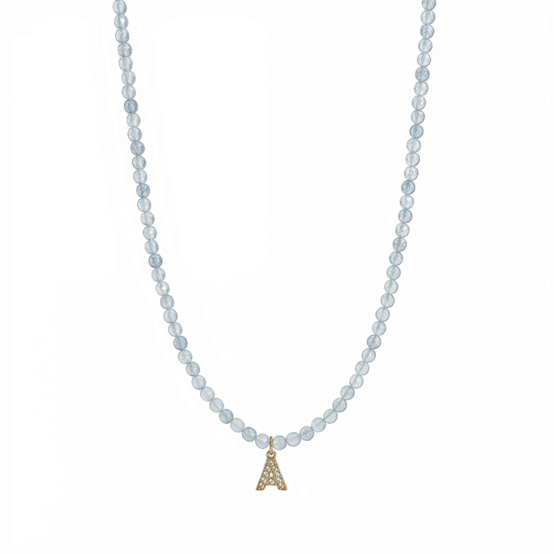 Faceted Aquamarine Initial Beaded Necklace – MXW Jewellery