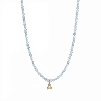Faceted Aquamarine Initial Beaded Necklace – MXW Jewellery