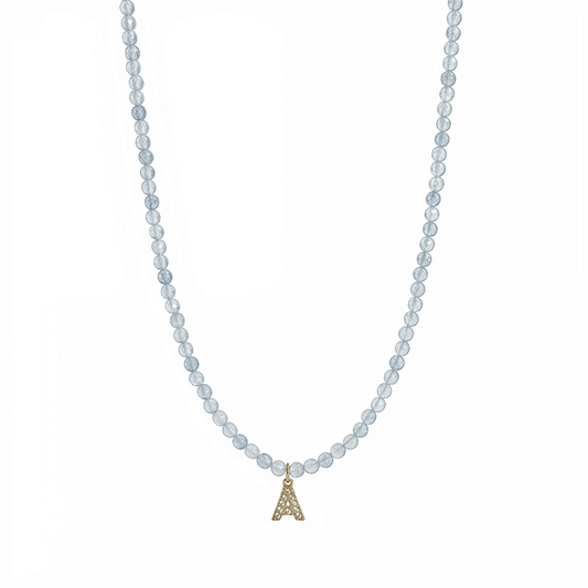 Faceted Aquamarine Initial Beaded Necklace – MXW Jewellery