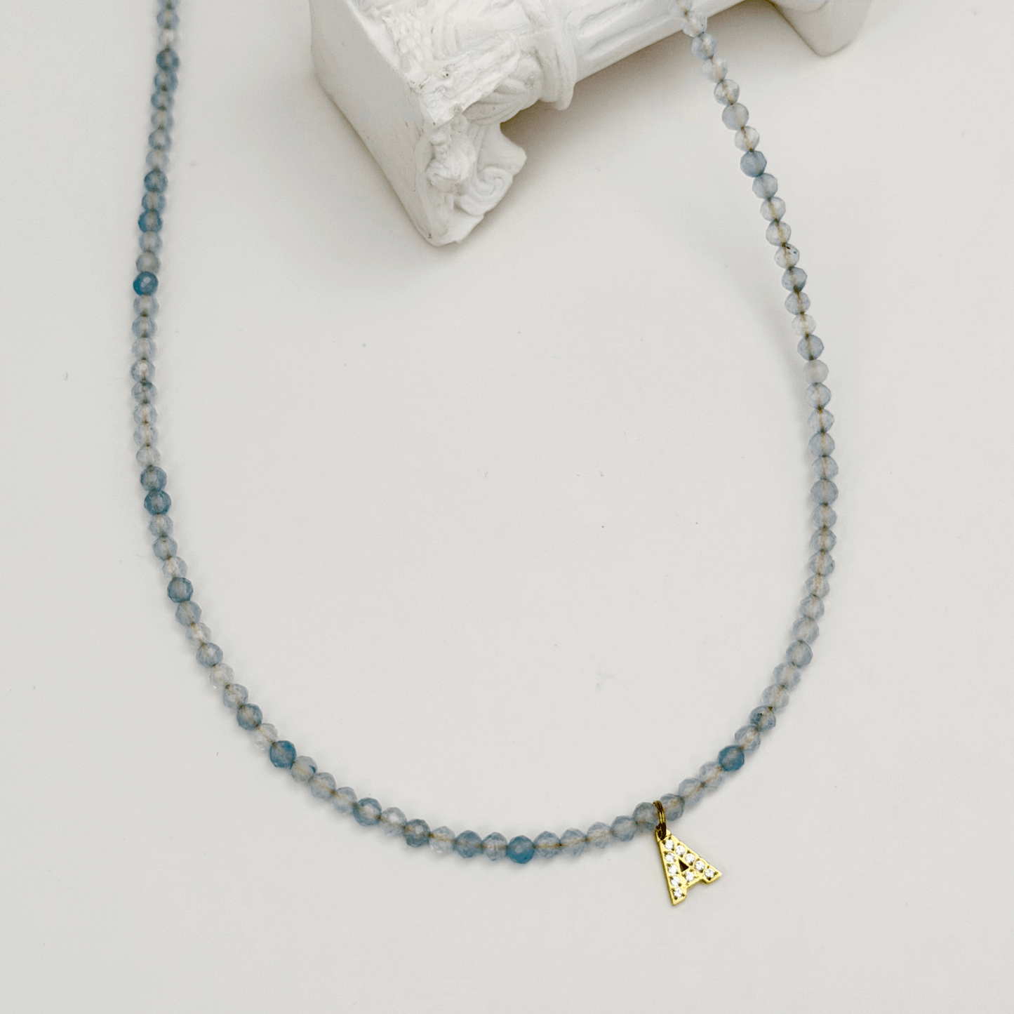Faceted Aquamarine Initial Beaded Necklace – MXW Jewellery