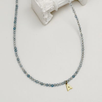 Faceted Aquamarine Initial Beaded Necklace – MXW Jewellery