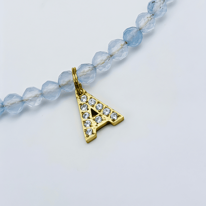 Faceted Aquamarine Initial Beaded Necklace – MXW Jewellery