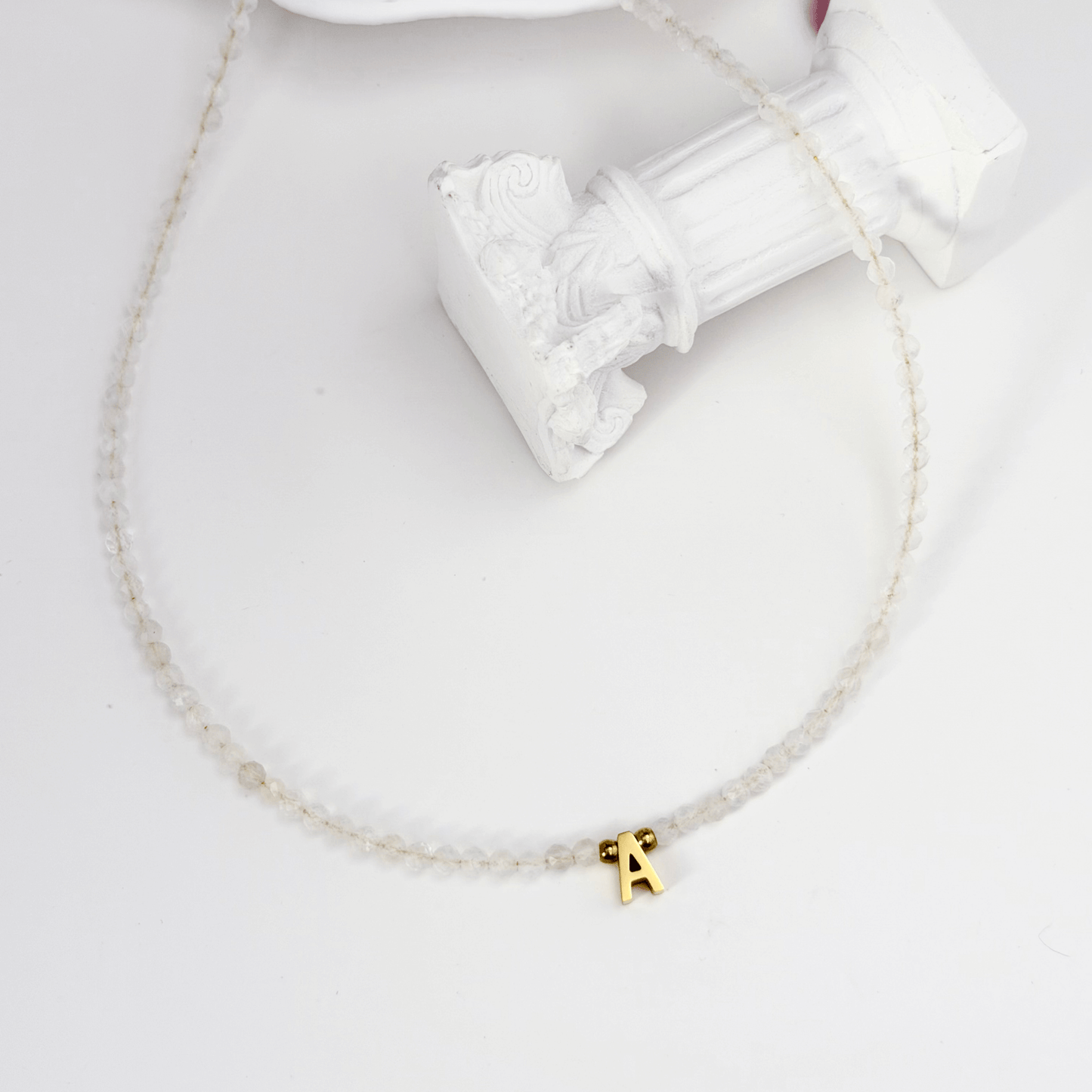 Faceted Moonstone Initial Beaded Necklace – MXW Jewellery
